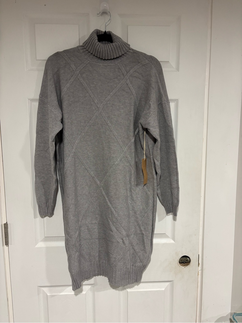Cozy Long Gray Turtleneck Sweater Dress